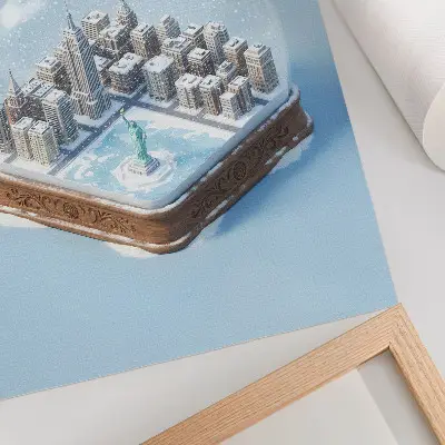 Decoratieve poster met minimalistische stadssneeuwbol in de winter