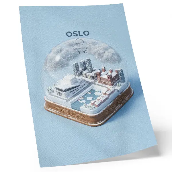 Wandposter winterstad onder een koepel in moderne stijl
