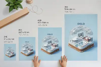 Wandposter winterstad onder een koepel in moderne stijl