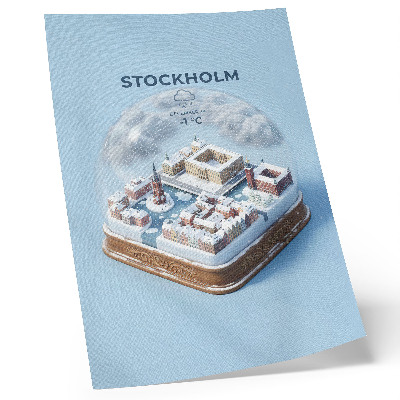 Decoratieve poster Stockholm in een bol, moderne architectuur, winterklimaat