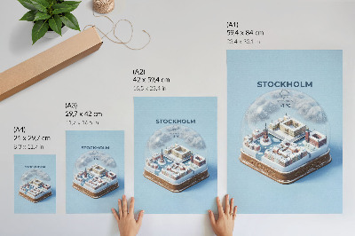 Decoratieve poster Stockholm in een bol, moderne architectuur, winterklimaat