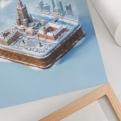 Wandposter Warschau winter glazen bol sneeuw architectuur