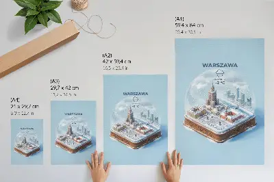 Wandposter winterse architectuur van Warschau in een glazen sneeuwbol