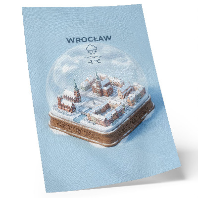 Wandposter Een miniatuurstad in een glazen winterbol.