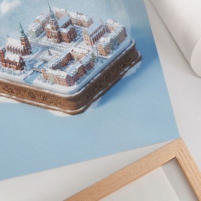 Wandposter Een miniatuurstad in een glazen winterbol.