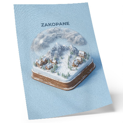 Poster Een winterwonderland in een bol, rustgevende kleuren, de charme van de bergen.