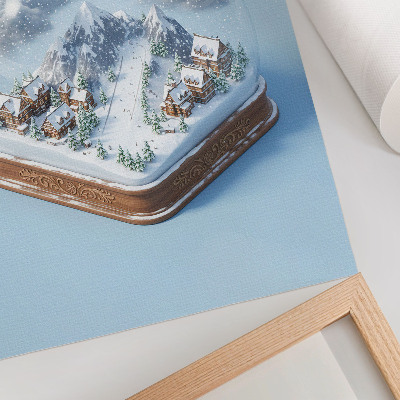 Poster Een winterwonderland in een bol, rustgevende kleuren, de charme van de bergen.