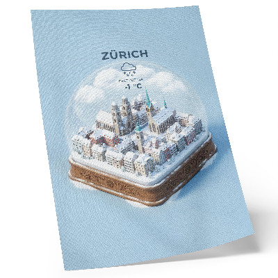 Decoratieve poster Stad in een glazen bol, winterse sneeuwarchitectuur