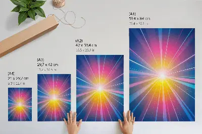 Wandposter energieke kleurenstralen in een brandpunt