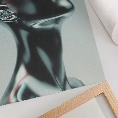 Decoratieve poster met futuristische sculptuur in rood en grijs