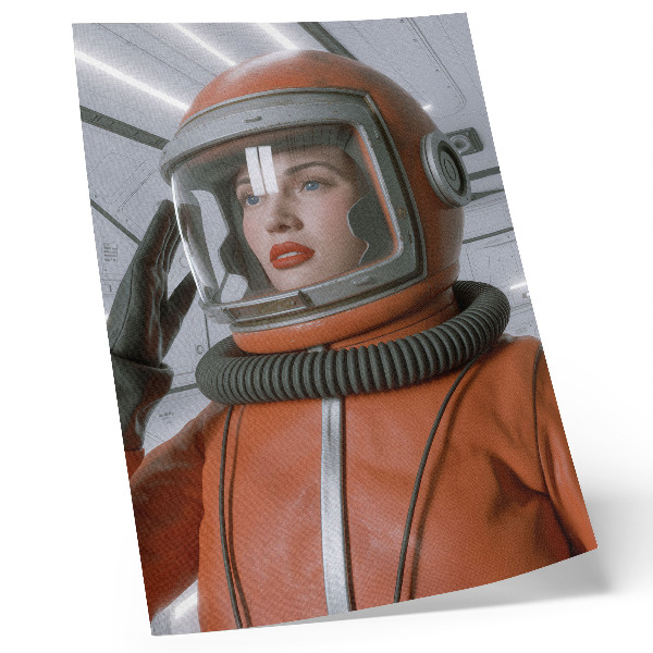 Decoratieve poster Ruimtefiguur in een ruimtepak, oranje moderniteit