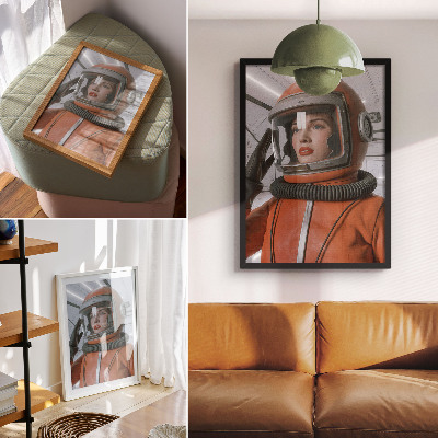 Decoratieve poster Ruimtefiguur in een ruimtepak, oranje moderniteit
