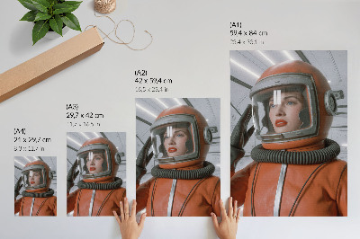 Decoratieve poster Ruimtefiguur in een ruimtepak, oranje moderniteit