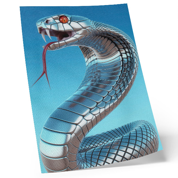 Wandposter Metaalachtige slangblauwe achtergrond met rode intensiteit