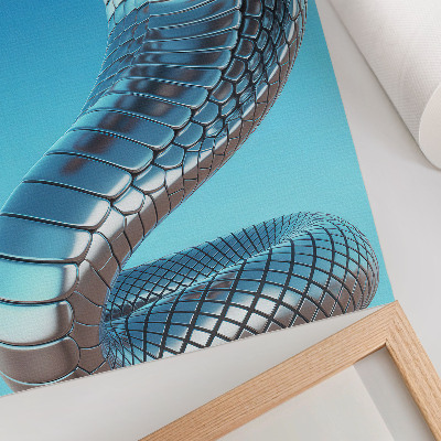 Wandposter Metaalachtige slangblauwe achtergrond met rode intensiteit