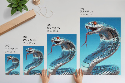 Wandposter Metaalachtige slangblauwe achtergrond met rode intensiteit