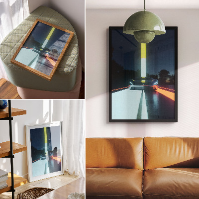 Decoratieve poster Dynamische lijnen futuristische auto nacht