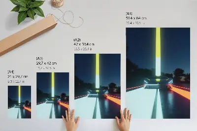 Decoratieve poster dynamische lijnen van een futuristische auto in de nacht