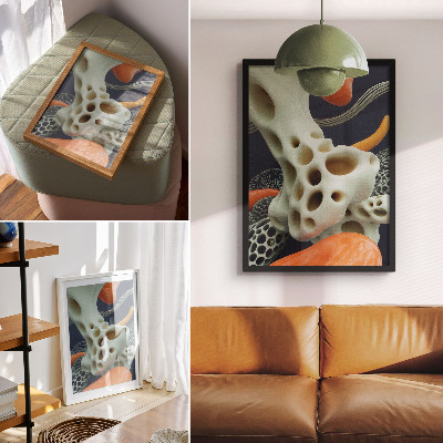 Wandposter Abstracte vormen crème oranje marineblauw
