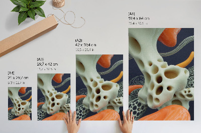 Wandposter Abstracte vormen crème oranje marineblauw