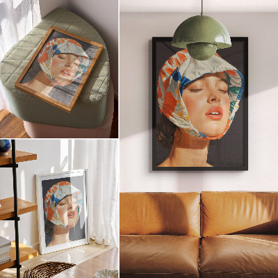 Decoratieve poster Realistische hoofddeksels, contrasterende kleuren, moderniteit