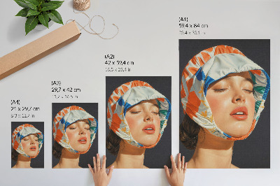 Decoratieve poster Realistische hoofddeksels, contrasterende kleuren, moderniteit