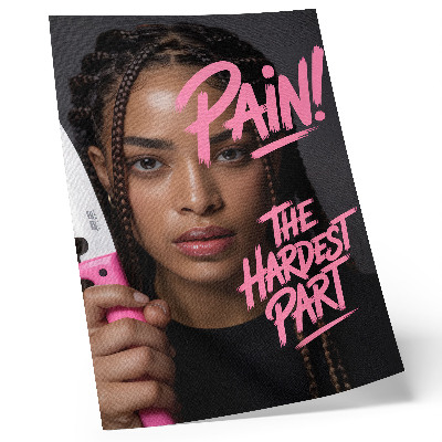 Wandposter Gezicht met roze letters, dynamische sfeer