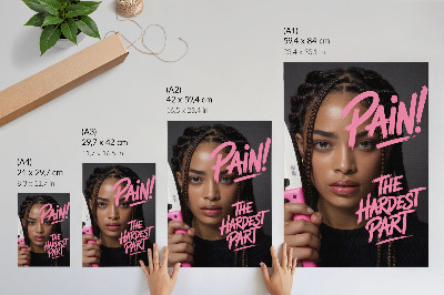 Wandposter Gezicht met roze letters, dynamische sfeer