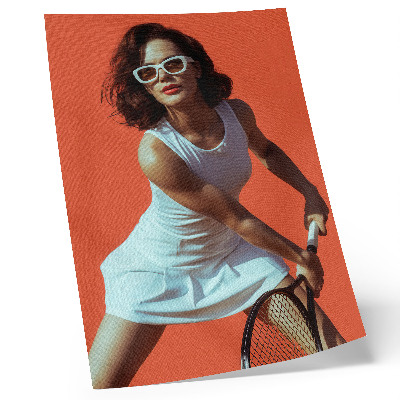 Decoratieve poster Een figuur in beweging tegen een levendige achtergrond.