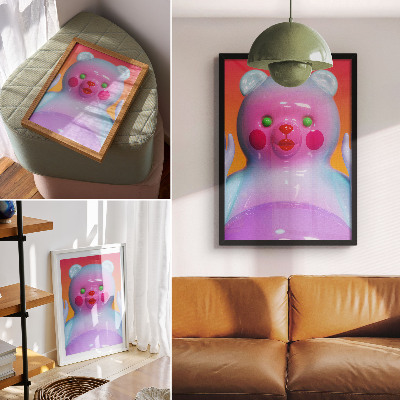 Poster Kleurrijke teddybeer, levendige kleuren, moderne compositie
