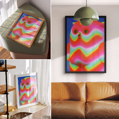 Decoratieve poster Een personage met intense kleuren en een vrolijk patroon.