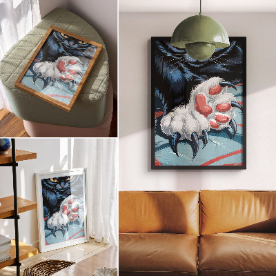 Poster Kat met klauwen, levendige kleuren, intense dynamiek