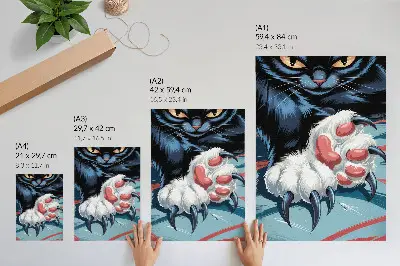 Poster kat met klauwen in levendige kleuren met een intense dynamiek