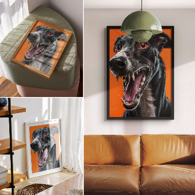 Wandposter Zwarte vacht, oranje achtergrond, expressieve details