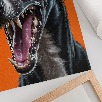 Wandposter Zwarte vacht, oranje achtergrond, expressieve details