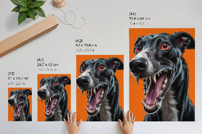 Wandposter Zwarte vacht, oranje achtergrond, expressieve details
