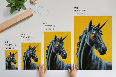 Poster Een eenhoorn op een gele achtergrond, magisch en mysterieus.