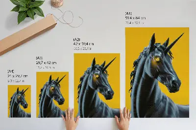 Poster met eenhoorn op een gele achtergrond