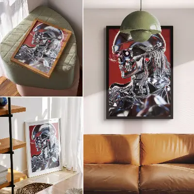 Wandposter met futuristisch karaktermotief in zwart en rood