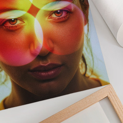 Poster Menselijk gezicht met gekleurde energiecirkels