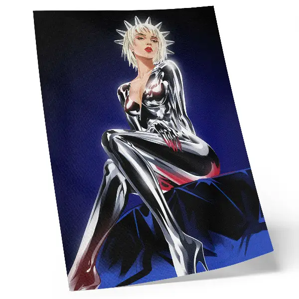 Decoratieve poster met futuristisch ontwerp, glanzende elementen en intense kleuren