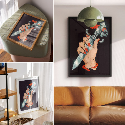 Wandposter Hand met een dolk, flitsende details