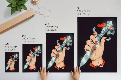 Wandposter hand met een dolk en flitsende details