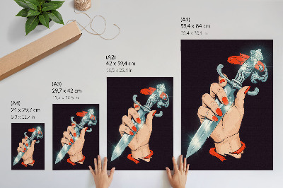 Wandposter Hand met een dolk, flitsende details