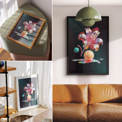Wandposter Kleurrijke abstractie met een lelie en bollen