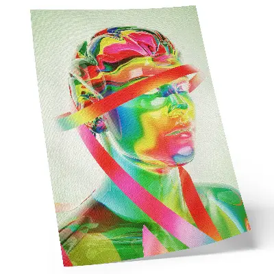 Poster kleurrijke golven op een futuristisch figuur