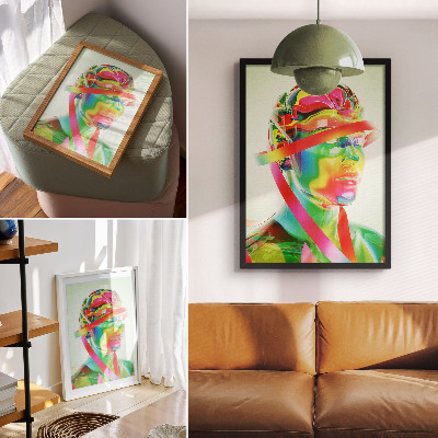 Poster Kleurrijke golven op een futuristische figuur