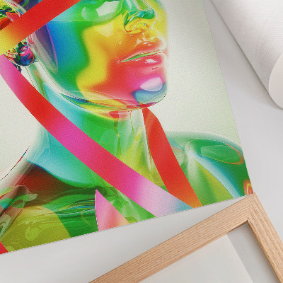 Poster Kleurrijke golven op een futuristische figuur