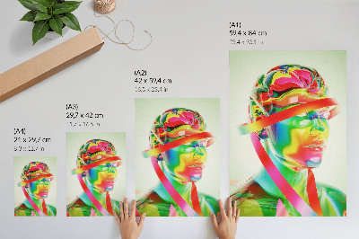 Poster Kleurrijke golven op een futuristische figuur
