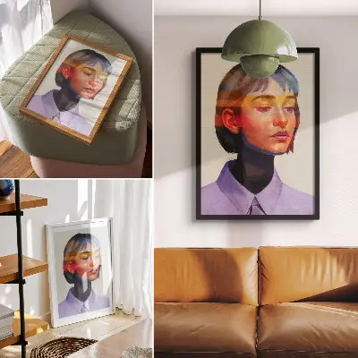 Wandposter modern minimalistisch portret in levendige kleuren
